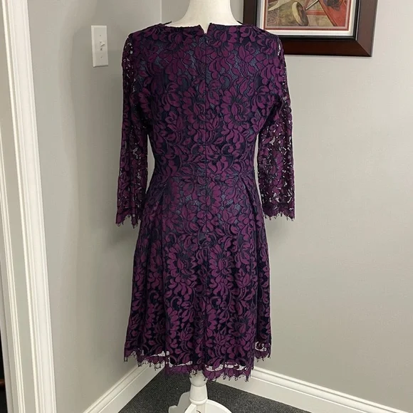 Eliza J Deep Purple Lace Long Sleeve Dress Mother of the Bride cocktail formal - Picture 4 of 6